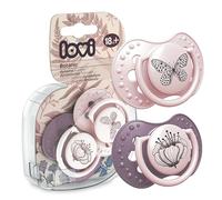 LOVI - Juego de 2 chupetes para bebés de 18 meses o más, con chupete de silicona, sin BPA, punta dinámica, colección Botanic, 2 piezas, color rosa