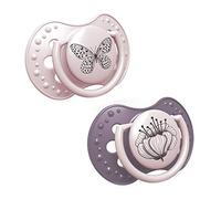 LOVI - Juego de 2 chupetes para bebés de 18 meses o más, con chupete de silicona, sin BPA, punta dinámica, colección Botanic, 2 piezas, color rosa