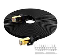 Lovicool Cat 7 Ethernet Flat Cable Black Networking Patch Cable with Gold Plated Snagless Rj45 Connectors with Cable Clips 10Ft / 50Ft / 65Ft / 100Ft (65Ft)