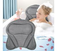 LOVICVKEM Almohada Bañera,Malla 4D Almohada de Baño,Almohada para Bañera con 6 Ventosas Antideslizantes, Cojín de baño, Puede soportar la Cabeza, el Cuello, para Bañera de Hidromasaje（Gris）