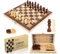LOVICVKEM Juego de Ajedrez 3 en 1 de Madera, Backgammon y Damas - Tablero Plegable Portátil para Viaje - Chess Board para Niños y Adultos
