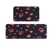 Loving Bear - Juego de 2 tapetes acolchados con diseño de cielo estrellado rojo y blanco para la decoración del hogar, tapetes de cocina para el suelo, antideslizantes, lavables, para lavandería, 43 x