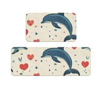 Loving Dolphin - Juego de 2 tapetes de cocina acolchados cómodos para decoración del hogar, tapetes de cocina para suelo, antideslizantes, lavables, para lavandería, 43 x 119 cm + 43 x 76 cm