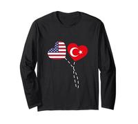 Loving USA Turquía Bandera Corazón Turco Americanos Amor Manga Larga