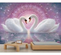 Loving White Swan Murals Pink Floral Romantic Lakeside Animals Wallpaper for Kids Room Mandala Wallpaper for Bedroom Poster Living Dining Room 390 X 260 cm