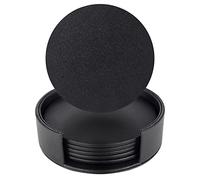 lovingmona Posavasos de silicona para Bebidas con Soporte Negro Redondo de Piel Sintética para Café, Cerveza, Té, Vino, Pub