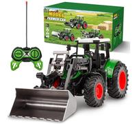 Lovinkiki Tractor de juguete a control remoto para niños de 3 a 5 años, camión tractor a control remoto a escala 1/24 con luz y sonido, vehículo agrícola de juguete para niños pequeños, niñas de 3, 4,