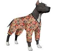 LovinPet Pitbull Pijamas - Mono ligero para perro, pijamas de cobertura completa para cachorros grandes, estampados de coral de caballo folclórico feliz, talla M
