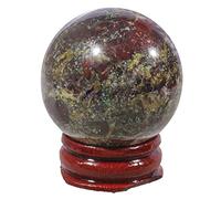 Lovionus89 Bola de cristal curativa de 40 mm, escultura para decoración del hogar, bolas de Fengshui con soporte de madera, piedra de sangre de dragón