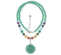 Lovionus89 Colgante de flor de rosa hecho a mano, collar de perlas de piedra de cristal para mujer, con cadena ajustable, aventurina verde, Piedra, No es una piedra preciosa