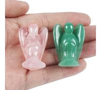 Lovionus89 Mini ángel de cristal tallado, 2 unidades, en bolsa de piedras preciosas, figuras curativas, decoración para el hogar, 4,7 cm, cuarzo rosa + aventurina verde