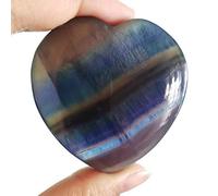 Lovionus89 Natural Fluorita Corazón Amor Tallado Palmera Bolsa Chakra Energía Cristal y Piedras de curación, 55mm