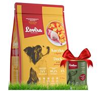 Lovira - Cibo secco per cani - Crocchette per cani - Senza cereali, con Alto contenuto di Carne, 50% anatra - Set con cibo umido in lattina al capriolo - adulti - 3 kg + 400 g
