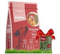 Lovira - Cibo secco per cani - Crocchette per cani - Senza cereali, con Alto contenuto di Carne, 50% manzo - Set con cibo umido in lattina al capriolo - adulti - 3 kg + 400 g