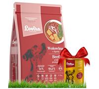 Lovira - Cibo secco per cani - Crocchette per cani - Senza cereali, con Alto contenuto di Carne, 50% manzo - Set con cibo umido in lattina All’anatra - adulti - 3 kg + 400 g