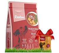 Lovira - Cibo secco per cani - Crocchette per cani - Senza cereali, con Alto contenuto di Carne, 50% manzo - Set con cibo umido in lattina al Cervo - adulti - 3 kg + 400 g
