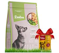 Lovira - Cibo secco per cani - Crocchette per cani - Senza cereali, con Alto contenuto di Carne, 50% tacchino - Set con cibo umido in lattina All’anatra - adulti - 3 kg + 400 g