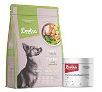 Lovira - Cibo secco per cani - Crocchette per cani - Senza cereali, con Alto contenuto di Carne, 50% tacchino - Set con integratore 8 in 1 - adulti - 3 kg + 60 pezzi