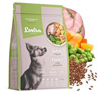 Lovira - Cibo secco per cani - Crocchette per cani - Senza cereali, con Alto contenuto di Carne, 50% tacchino - con Zucca, erbe aromatiche e Verdure - Sensitive - Adulti - 3 kg