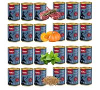 Lovira - Cibo umido per cani - con 74,6% di Carne, Senza cereali - agnello - con Zucca ed erbe aromatiche, Senza additivi artificiali - per cani adulti sensibili - 24 x 400 g