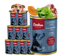Lovira - Cibo umido per cani - con 74,6% di Carne, Senza cereali - agnello - con Zucca ed erbe aromatiche, Senza additivi artificiali - per cani adulti sensibili - 10 x 400 g
