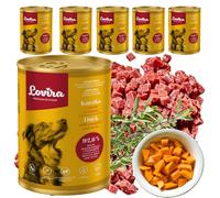 Lovira - Cibo umido per cani - con 74,6% di Carne, Senza cereali - anatra - con Zucca ed erbe aromatiche, Senza additivi artificiali - per cani adulti sensibili - 6 x 400 g
