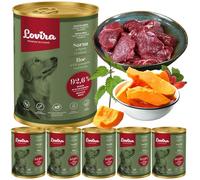 Lovira - Cibo umido per cani - con 92,6% di Carne, Senza cereali - capriolo - con Zucca ed erbe aromatiche, Senza additivi artificiali - per cani adulti sensibili - 6 x 400 g