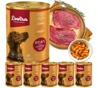 Lovira - Cibo umido per cani - con 92,6% di Carne, Senza cereali - Cervo - con Zucca ed erbe aromatiche, Senza additivi artificiali - per cani adulti sensibili - 6 x 400 g