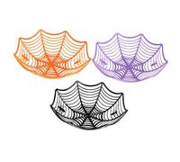 LOVIVER 3 cuencos multiusos para servir con forma de telaraña de PP para Halloween, en naranja, negro y morado, para decoración de fiestas.