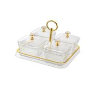 LOVIVER Bandeja para Servir Dividida, Plato para Secos, práctico y Resistente al Polvo, con Tapa, Recipiente para almacenar Secos para Cocina y, Bandeja Transparente, 4 Compartimentos