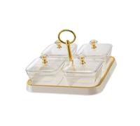 LOVIVER Bandeja para Servir Dividida, Plato para Secos, práctico y Resistente al Polvo, con Tapa, Recipiente para almacenar Secos para Cocina y, Bandeja Blanca, 4 Compartimentos