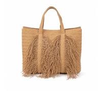 LOVIVER Bolso de Mano Tejido para Mujer Bolso Tote Bolso de Hombro Bolso Bandolera Bolso con Flecos Estructura Rectangular y Cuerpo Suave Material de Papel y