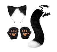 LOVIVER Conjunto de Orejas y Cola de y, Gorro de Peluche para Carnaval, espectáculos, Fiestas y cumpleaños, Blanco Negro