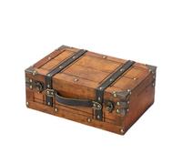 LOVIVER Contenedor de Almacenamiento Vintage Caja Organizadora Baúl Joyero de Madera con Acabado Envejecido y Refuerzos Metálicos Adecuado para Decoración, Retro Amarillo Envejecido, Pequeño