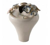 LOVIVER Jarrón de Cerámica Arte Florero Decorativo Vasija Centro de Mesa Moldeado a Mano con Silueta Redondeada y Detalle de Hoja Adecuado para Salón Entrada Estudio, Beige, 31.5 29 H38cm