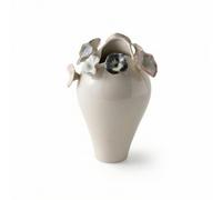 LOVIVER Jarrón de Cerámica Arte Florero Decorativo Vasija Centro de Mesa Moldeado a Mano con Silueta Redondeada y Detalle de Hoja Adecuado para Salón Entrada Estudio, Beige, 23.5 23 H35cm