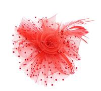 LOVIVER Mujeres elegantes Flor Malla s Pinza para el cabello Accesorios para disfraces s Sombreros Horquilla para boda Fiesta de té, ROJO