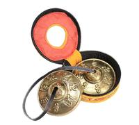LOVIVER Platillos tibetanos Tingsha, símbolos budistas Tingsha, latón portátil con bolsa de almacenamiento, campanas de meditación hechas a mano de 6,5 cm, estilo un