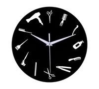 LOVIVER Reloj de Pared de 30 cm para Colgar, Regalo para peluqueros, Ligero, Creativo, Decorativo, para peluquería, Uso doméstico, Fondo Negro
