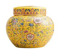 LOVIVER Tarro Florero Bote de té con Tapa Arte Esmalte Artesanía Multiusos Cerámica Ginger Jar Florero para Sala de Estar Bodas Interiores Decoraciones para, Amarillo