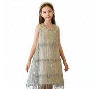 LOVIVER Vestido de Niña Brillante Fiesta Flecos Danza con Movimiento Suave Acabado Reluciente Tejido Ligero Poliéster Transpirable Adecuado para Recitales, 100CM