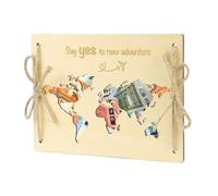 LOVLEY Tarjeta de Madera para Boda - Regalo Creativo de Dinero con Diseño de Mapa - Perfecta para Novios y Luna de Miel