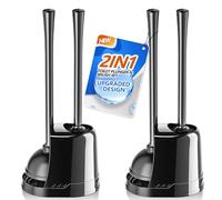 LOVLOY Juego de émbolo y Cepillo de Inodoro, Cepillo de Cuenco y émbolo de Inodoro Resistente con Soporte ventilado, Cepillo de Inodoro 2 en 1 y émbolo para Limpieza de baño (Negro, Juego de 2)