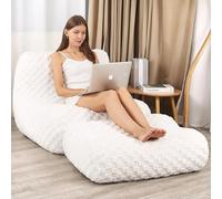 LOVMOC Puf con reposapiés, cómodo sofá de lectura para adultos, sofá moderno para sala de estar, dormitorio, color crema