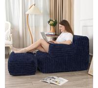 LOVMOC Puf gigante para adultos, puf con otomana, cómoda silla de lectura para dormitorio, sala de estar, dormitorio, azul marino