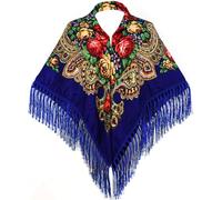 LOVNBHELP Chal ruso de estilo ruso, bufanda cálida con borla, 43.3 x 43.3 pulgadas, bufanda tradicional para mujer, Azul Real, W 43.3"x L43.3"
