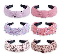 LOVNFC Diademas para mujer, 6 diademas anudadas, antideslizantes, a la moda, para niñas, con nudo superior ancho, turbante colorido adornado con joyas