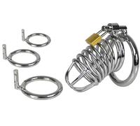 LOVONE Jaula de Pene Cinturón de Castidad de Metal Grande con 3 Anillos De Gallo Jaula de Castidad Bondage Fetiche Juguetes Sexuales Para Hombres