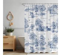 LOVOUS Vintage French Toile de Jouy Shower Curtain, Blue and White Fabric Shower Curtains for Bathroom, 72x72 Farmhouse French Countryside Curtain Home Bath Decor