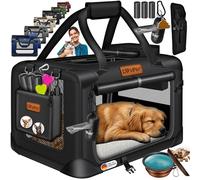 LOVPET® Caja de Transporte para Perro y Gato, Bolsa de Transporte, Bolsa Plegable para Perro y Gato, Incl. Comedero para Perro y Bandolera, XXXL - 102x69x69cm - Negro